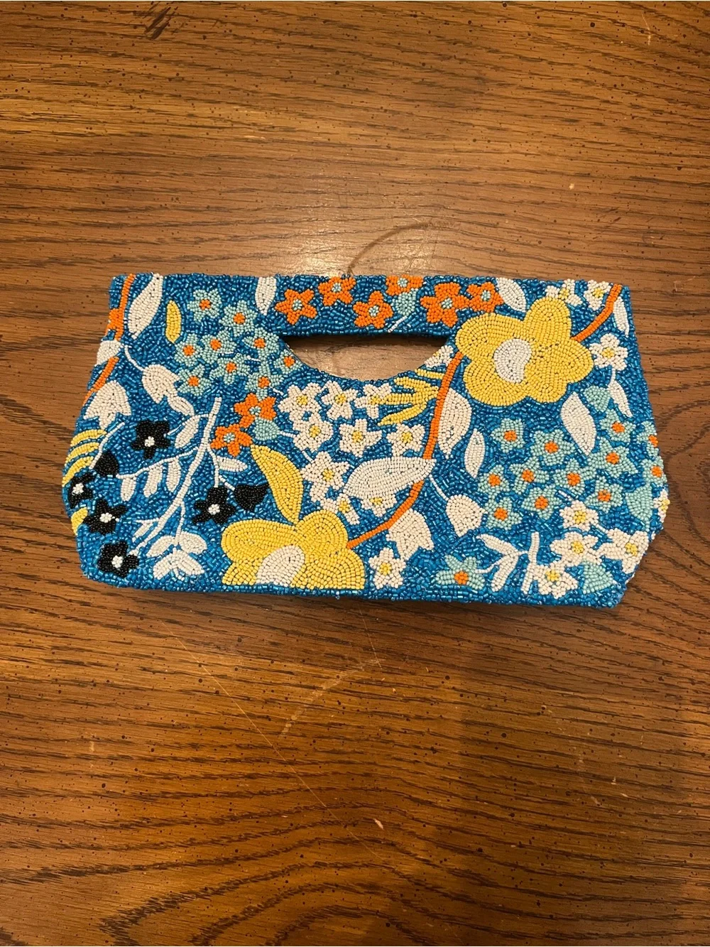 Tiana NY Hand Beaded Floral Clutch Bag in Blue and Yellow